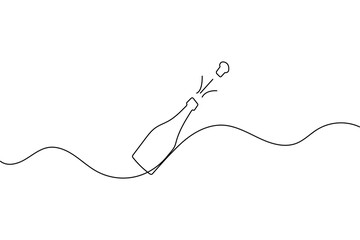 Fototapeta premium Minimalist bottle of champagne one line art simple outline vector illustration design 