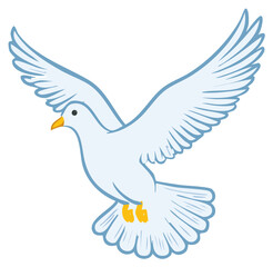 Fototapeta premium Flying white dove with outstretched wings, cartoon style, symbol of peace and freedom.
