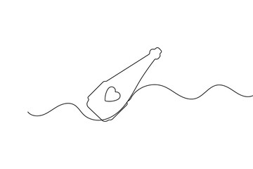 Obraz premium Minimalist bottle of champagne one line art simple outline vector illustration design 