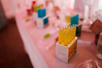 Test tubes and syringes with alcohol for Halloween