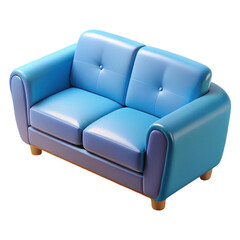 Blue two-seater sofa a modern and comfortable couch isolated on a white background for interior design mockups
