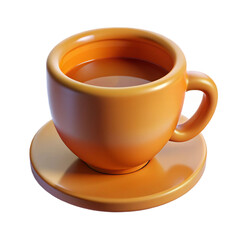 Orange cup of coffee on a saucer 3D render illustration isolated on white background
