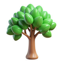 Cartoon tree 3D render isolated on white background nature illustration for environmental and educational projects
