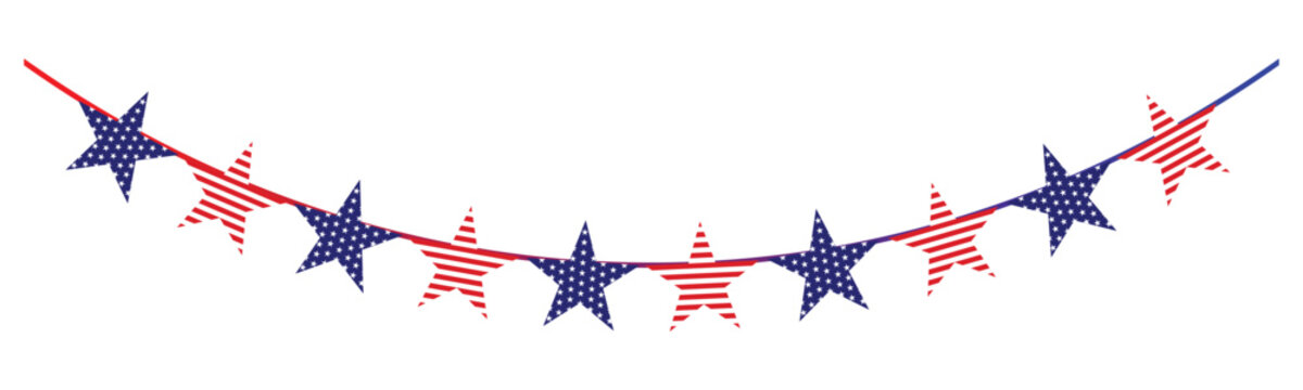american flag bunting garland with stars &ndash; patriotic vector icon for 4th of july, independence day, memorial day, and holiday decorations