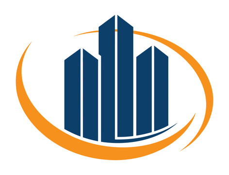 buildings and dynamic circular elements, ideal for corporate branding and financial institutions, conveying trust and growth