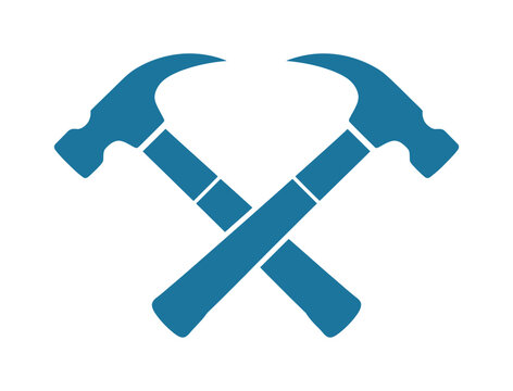 Reliable crossed hammers symbolize construction strength and dependable craftsmanship perfect for building, renovation, or home improvement projects, offering a powerful brand identity