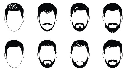 Create your perfect avatar with these customizable men's hair and beard styles, designed with modern aesthetics for diverse personal branding and profile visuals in black and white