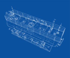 Detailed Blueprint of Industrial Equipment. Vector