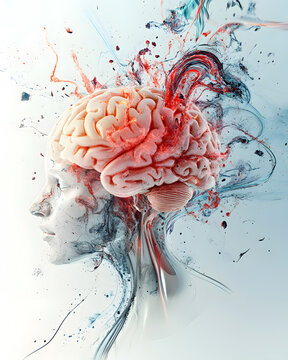 Human brain exploding with ideas and creativity, a concept of mental health