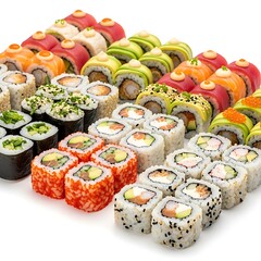 Delicious assortment of fresh sushi rolls artfully arranged for a feast