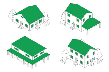house isometric vector collection four architectural home layouts