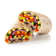 Fresh and healthy vegetable wrap halved revealing colorful ingredients and a delicious filling