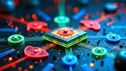 Technology components, color contrast, art scene