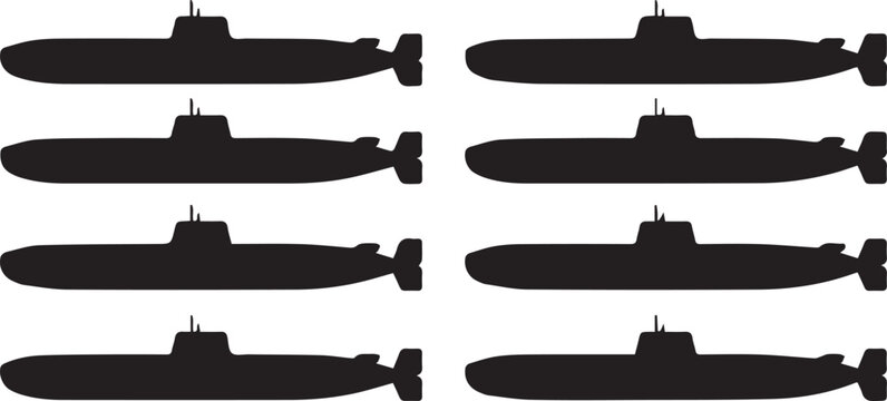 submarine silhouettes grid eight side view icons for identification