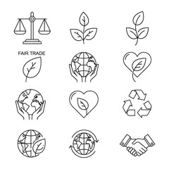Sustainability ecology fair trade global care icons