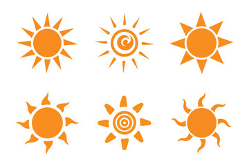 Set of orange sun icons with different designs