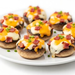 Delicious stuffed mushrooms topped with cheese bacon and chives appetizer platter