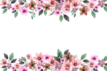 Waterolor floral frame with wildflowers. Hand drawn illustration isolated on white background.