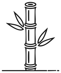 Simple black and white line drawing of a bamboo stalk with leaves