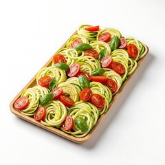 Delicious zucchini noodles pasta with cherry tomatoes and fresh basil