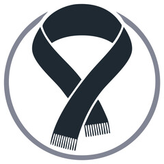 Dark Scarf Silhouette with Tassels Inside a Circle Graphic Winter Accessory