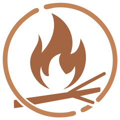 Simple brown bonfire icon with burning logs in a circular frame vector illustration