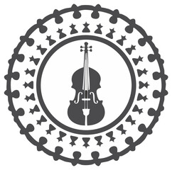 Violin silhouette inside a decorated circular frame, creating an elegant musical symbol or emblem, suitable for diverse cultural themes