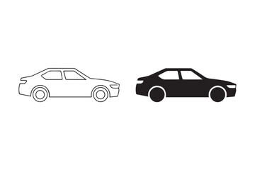 car vector two styles outline versus solid sedan side icons