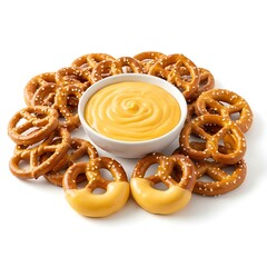 Delicious golden cheese dip surrounded by crispy pretzels appetizer platter