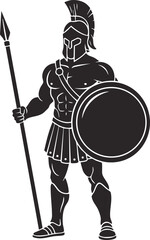 Obraz premium Powerful Spartan Ares Warrior Holding a Spear and Shield vector Illustration