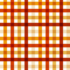 Seamless Gingham Plaid Pattern in Autumn Colors: Orange, Red, and White.