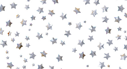 Abstract silver stars on a white backdrop, perfect for festive designs, representing dreams, celebration, and magic.