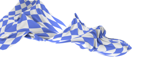 Abstract image of a blue and white checkered flag waving against a white background. This visual evokes a sense of movement, freedom, and triump