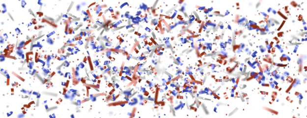 Colorful confetti exploding on white background, perfect for celebrations, independence day, 4th of July, parties, and festive designs.