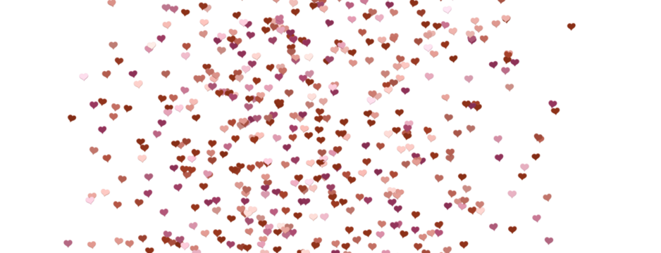 Lovely heart confetti background with shades of red, pink, and brown on white, perfect for love, romance, and Valentine's Day. Ideal for greetin