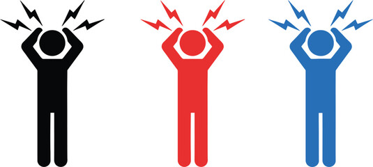 Stress Headache Icon Set - Anxiety Tension Pain Silhouette Illustration