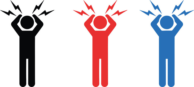 Stress Headache Icon Set - Anxiety Tension Pain Silhouette Illustration - Powered by Adobe