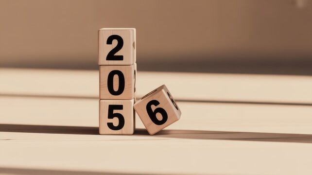 Close-up shallow depth of field shot of wooden blocks showing numbers 2056