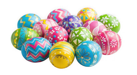 Colorful decorated easter eggs isolated on transparent background