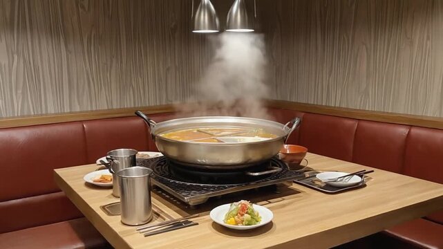 Interior of a hotpot restaurant in China.