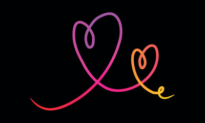 Two intertwined hearts with vibrant gradients on a simple black background creating a clean and romantic aesthetic art piece