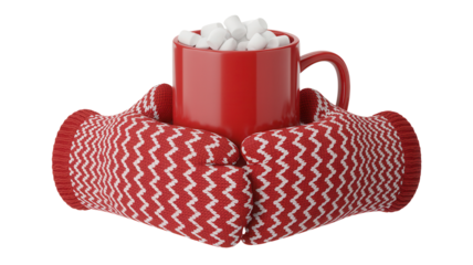 Cozy hands embrace warm mug of cocoa topped with marshmallows, perfect for chilly winter days and holiday cheer.