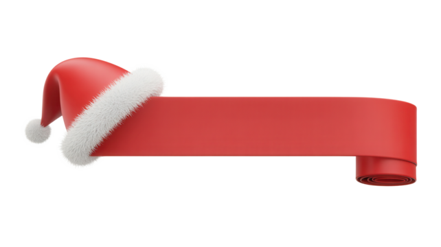 Festive Santa hat and red ribbon banner perfect for holiday announcements, sales, and joyful celebrations creating immediate festive cheer and excitement