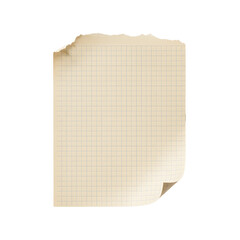 Torn graph paper in a soft cream tone with subtle square grid lines. Features a rough ripped top edge and a slightly curled corner with natural shadow. Conveys a simple, vintage feel, ideal as a backg