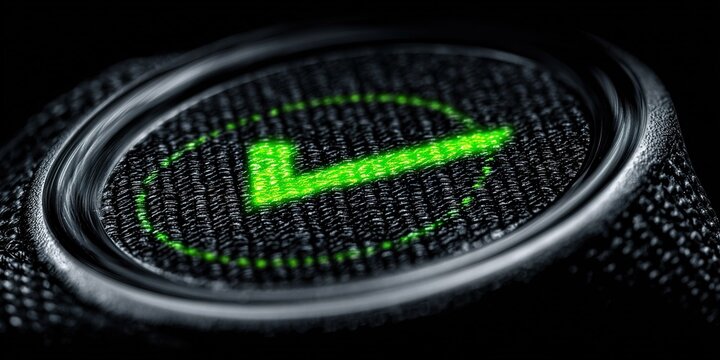 Green light indicator shining on a textured surface at close range - Powered by Adobe