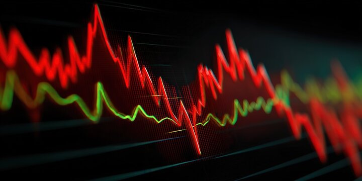 Colorful waveform display showing data trends with red, green, and yellow lines on a black background