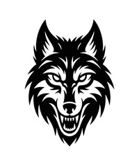 Fierce Wolf Head Tattoo Template – Black and White Vector Illustration