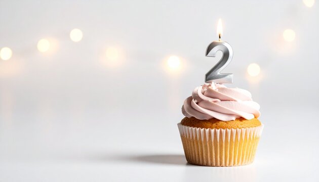 Celebrating Two Years A Delicious Cupcake with a Sparkling Number Two Candle