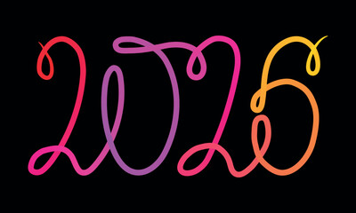 Vibrant gradient year 2026 illustration on black background showcasing futuristic and optimistic design elements for new beginnings and fresh starts