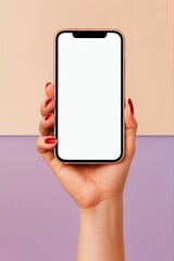 Hand holding blank mobile phone screen for business communication on display